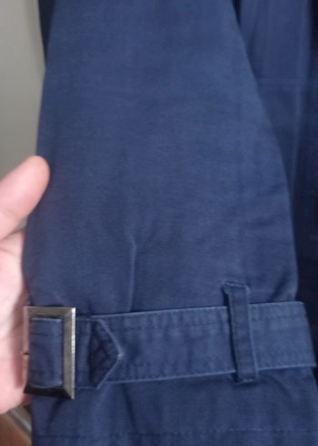 Düğmeli Lacivert Uzun Kadın Trençkot - Görsel 4