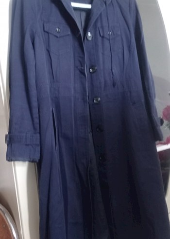 Düğmeli Lacivert Uzun Kadın Trençkot - Görsel 2