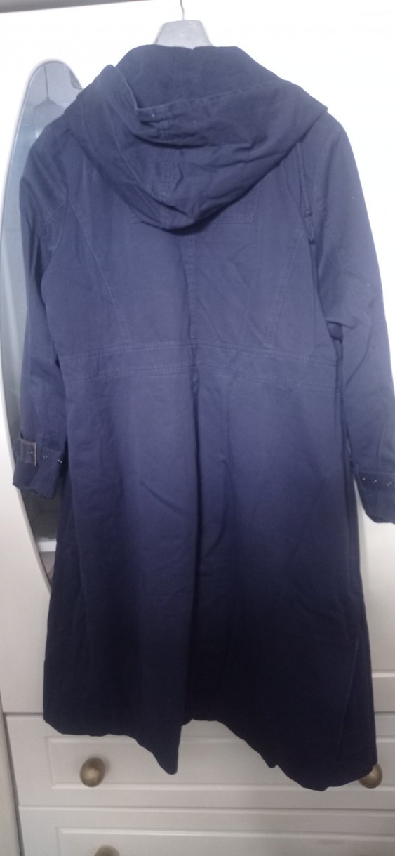 Düğmeli Lacivert Uzun Kadın Trençkot - Görsel 3