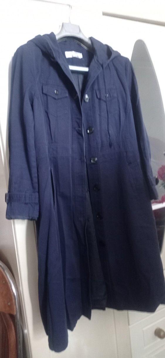 Düğmeli Lacivert Uzun Kadın Trençkot - Görsel 2