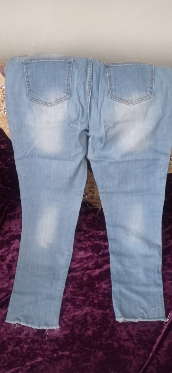 Nakış Detaylı Düğmeli Gri Mavi Kadın Kot Pantolon - Görsel 3