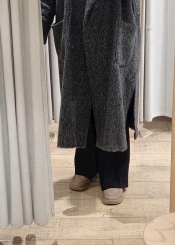 Gri uzun yün kaşe kaban - Görsel 3