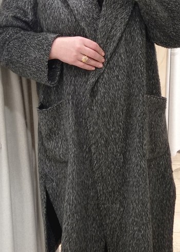 Gri uzun yün kaşe kaban - Görsel 2