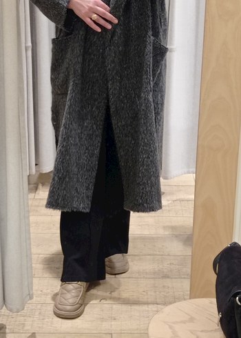 Gri uzun yün kaşe kaban - Görsel 5