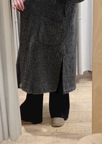 Gri uzun yün kaşe kaban - Görsel 4