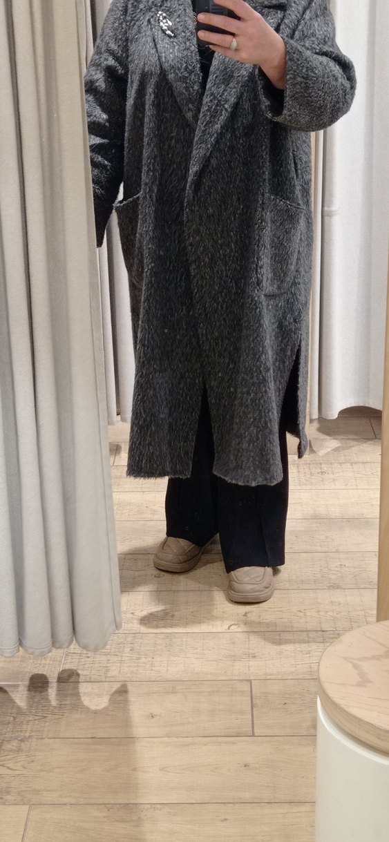 Gri uzun yün kaşe kaban - Görsel 3