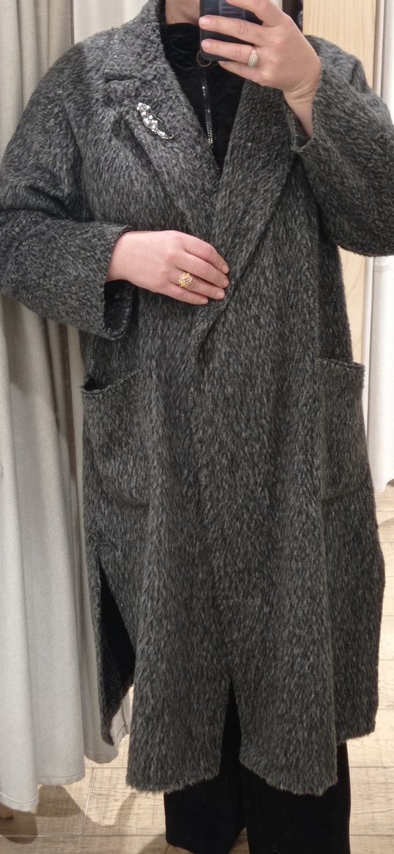 Gri uzun yün kaşe kaban - Görsel 2