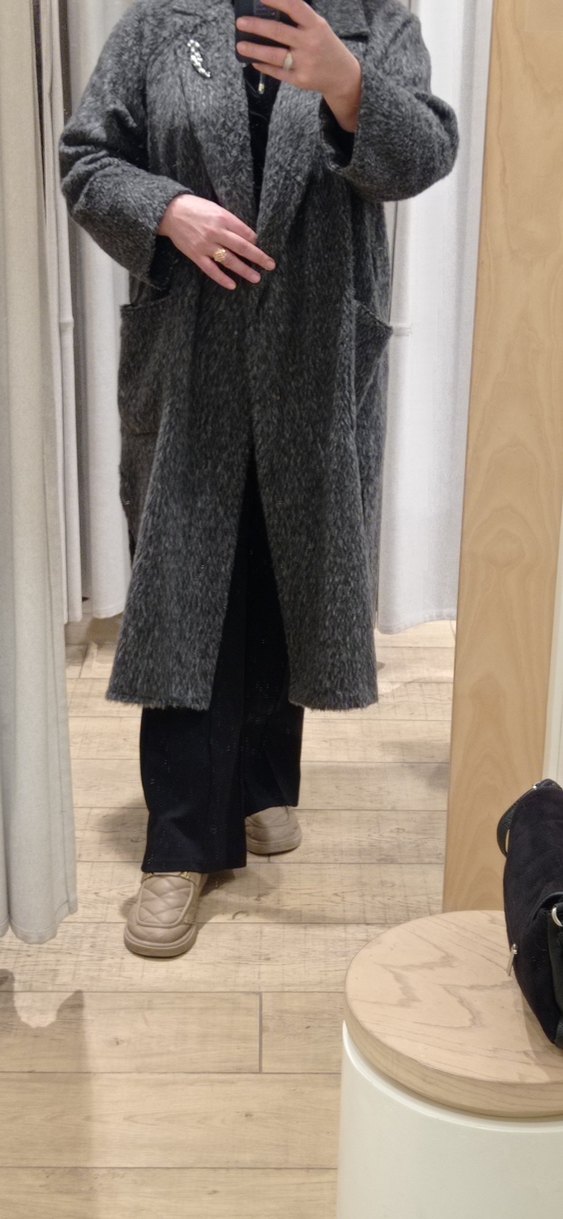 Gri uzun yün kaşe kaban - Görsel 5