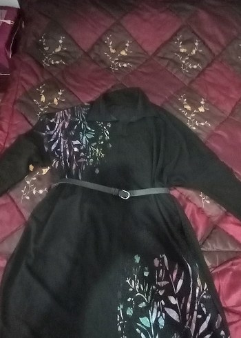 Desenli Siyah Deri Kemerli Uzun Elbise - Görsel 7