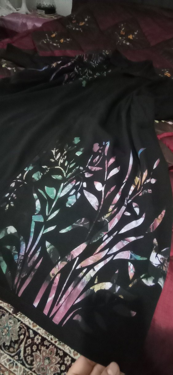 Desenli Siyah Deri Kemerli Uzun Elbise - Görsel 5