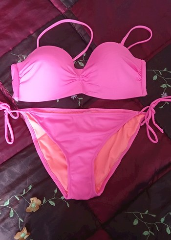42 Beden Penti Bikini Pembe İpli Kadın Bikini Takımı beden.