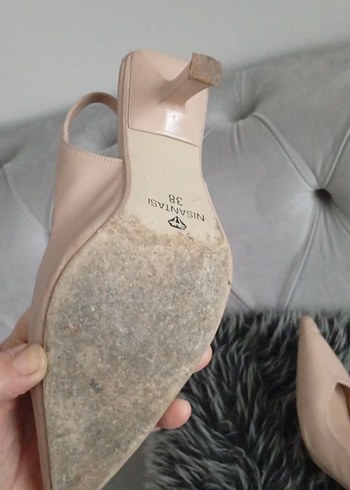 Bej Deri Stiletto Tokalı Kadın Topuklu Ayakkabı - Görsel 3