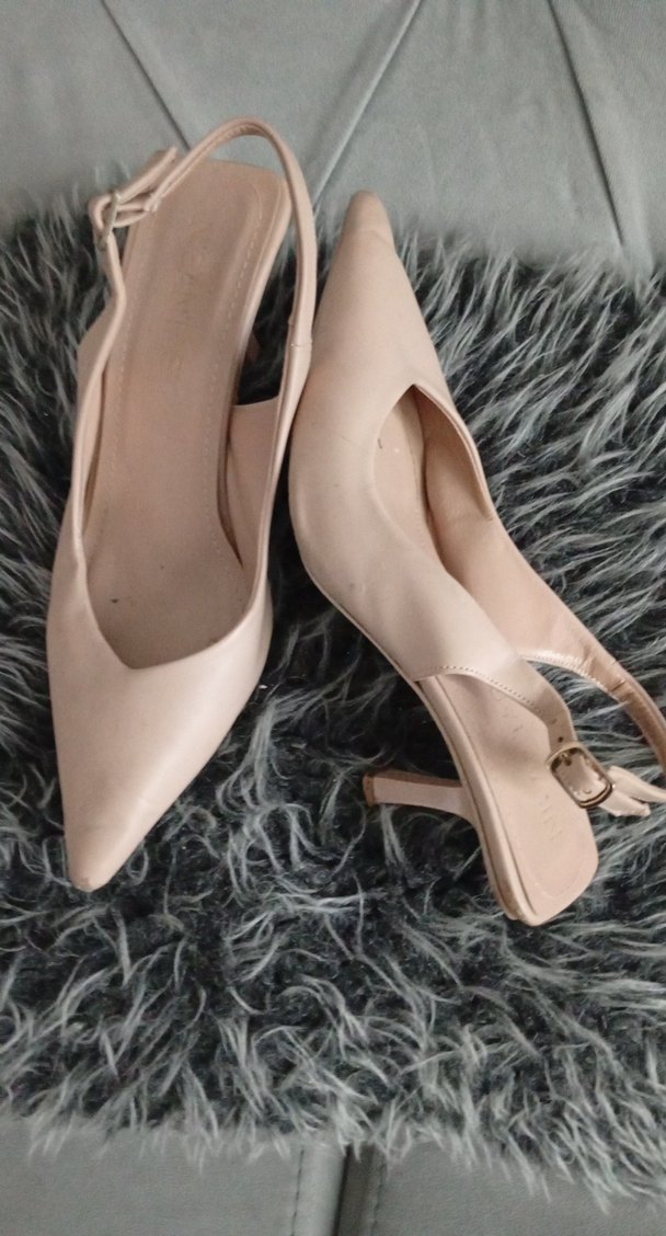 Bej Deri Stiletto Tokalı Kadın Topuklu Ayakkabı - Görsel 2