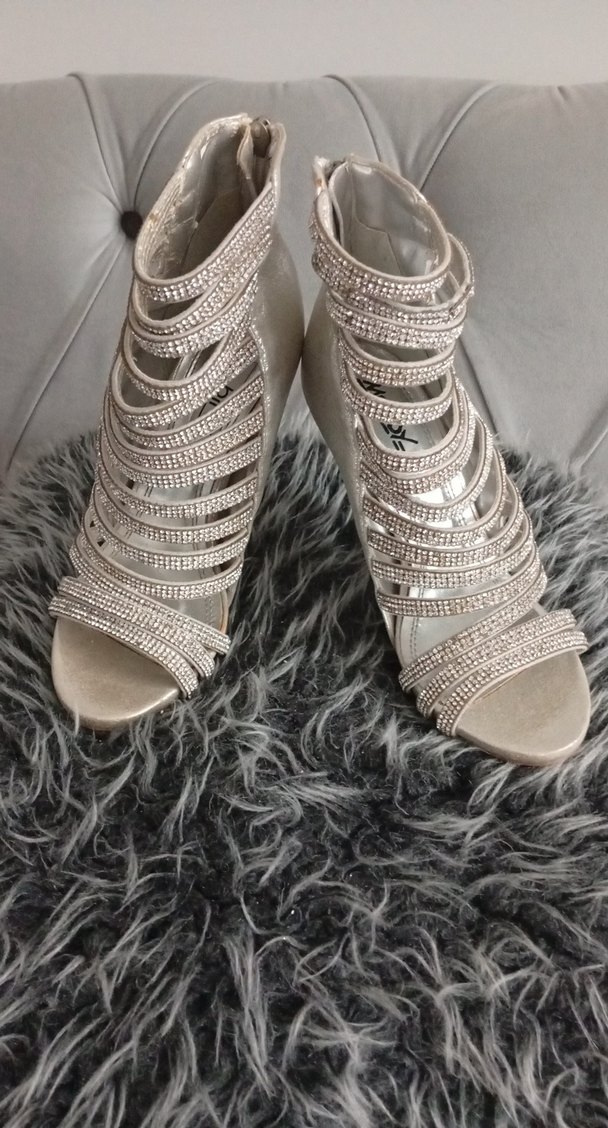 Gri vinnex Yılan Desenli Taşlı Topuklu Ayakkabı - Görsel 2