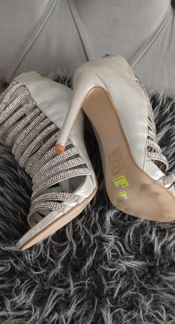 Gri vinnex Yılan Desenli Taşlı Topuklu Ayakkabı - Görsel 3