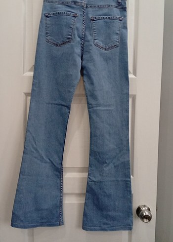 Kadın Mavi Normal Kesim Midi Denim ispanyol paça Pantolon - Görsel 6