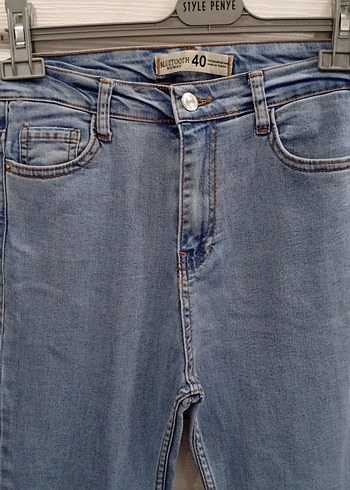 Kadın Mavi Normal Kesim Midi Denim ispanyol paça Pantolon - Görsel 2