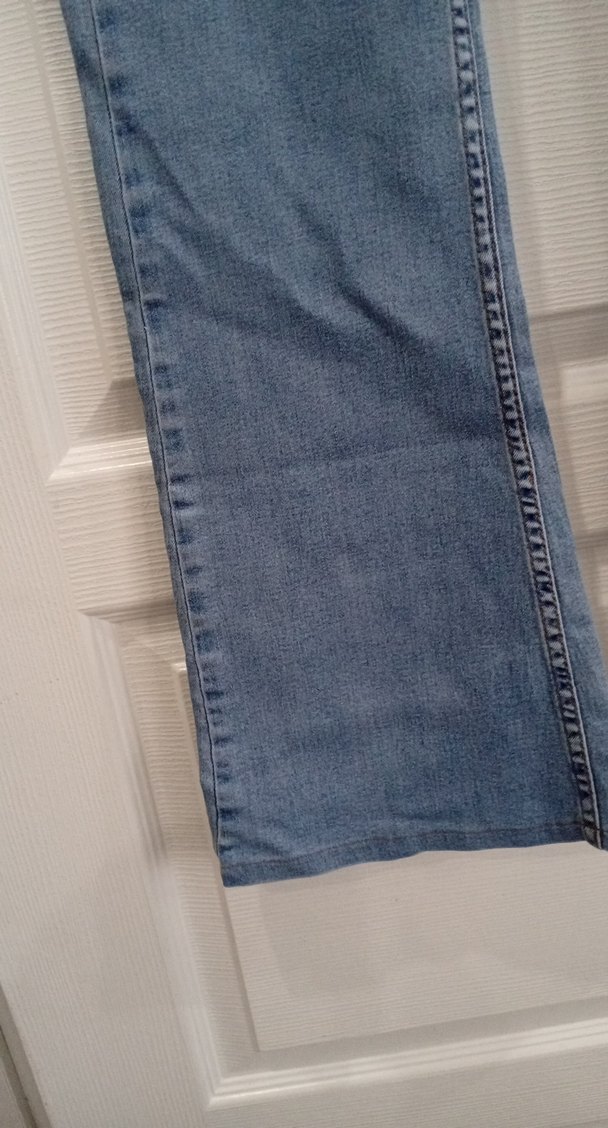 Kadın Mavi Normal Kesim Midi Denim ispanyol paça Pantolon - Görsel 5