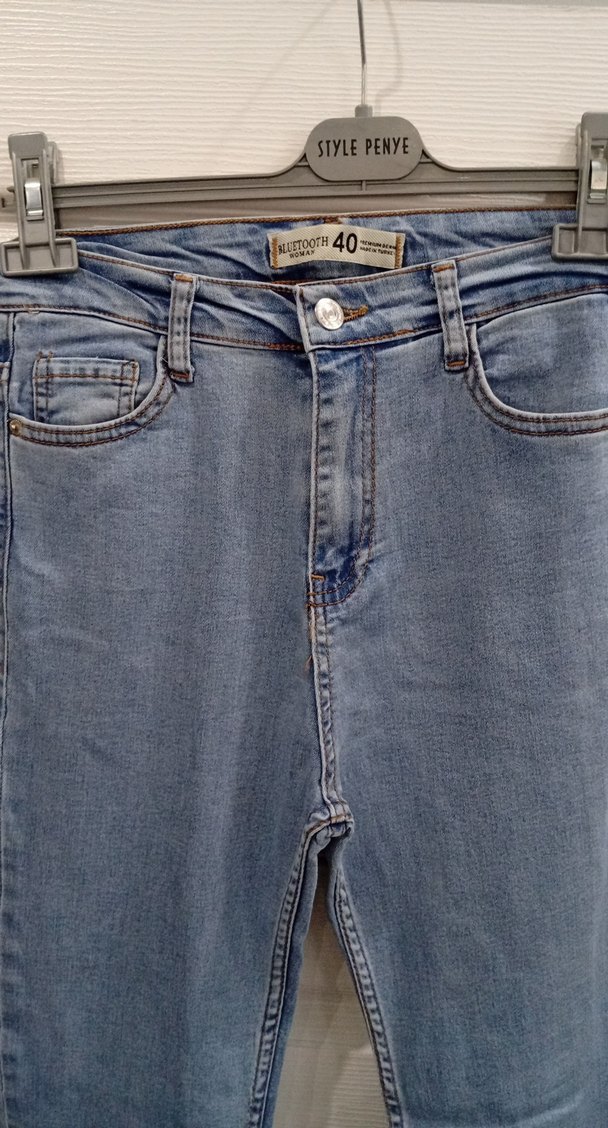 Kadın Mavi Normal Kesim Midi Denim ispanyol paça Pantolon - Görsel 2