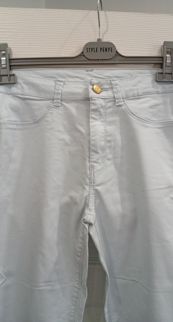 Bej Kadın Denim Pantolon Normal Boy dar paça - Görsel 2