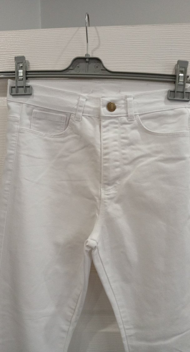 Beyaz Kadın Midi İspanyol Paça Pantolon - Görsel 2