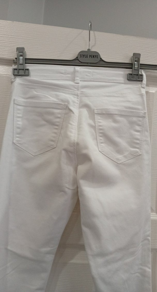 Beyaz Kadın Midi İspanyol Paça Pantolon - Görsel 5