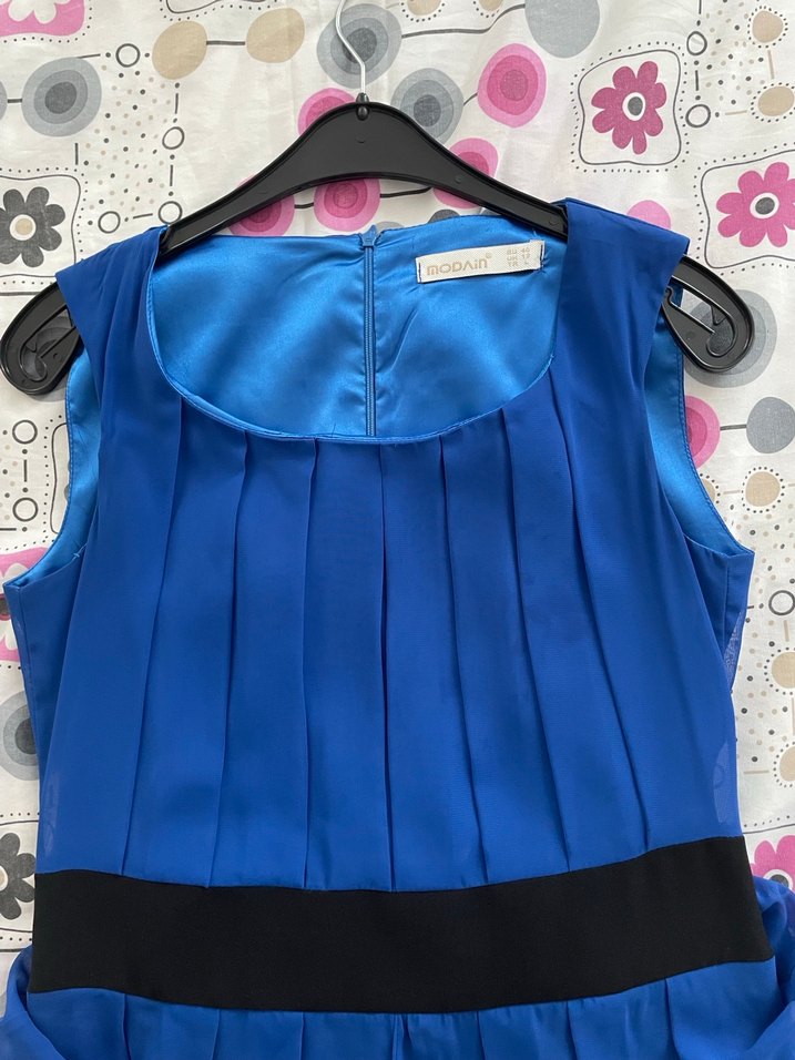 Mavi Pilili Kolsuz elbise - Görsel 2