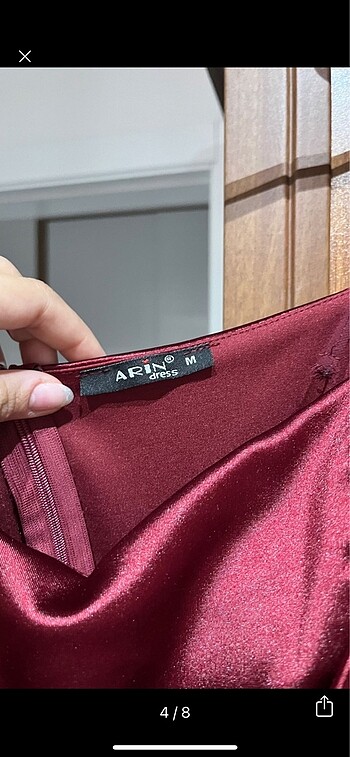 Bordo Saten elbise - Görsel 4