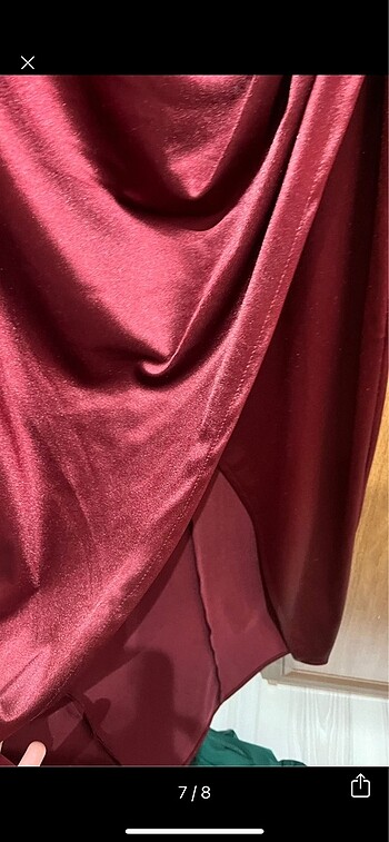 Bordo Saten elbise - Görsel 7