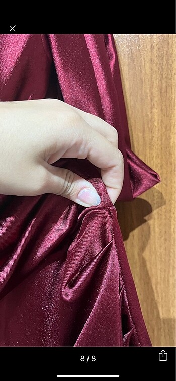 Bordo Saten elbise - Görsel 8