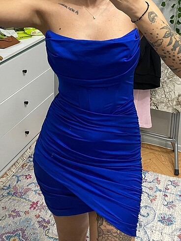 Saks mavisi mini elbise