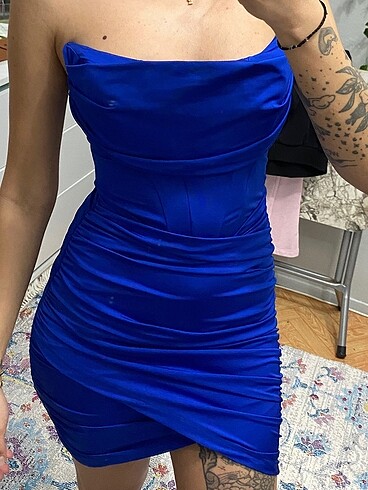 34 Beden Saks mavisi mini elbise