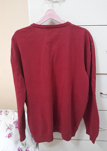 Bordo V Yaka Erkek Örgü Kazak - Görsel 6