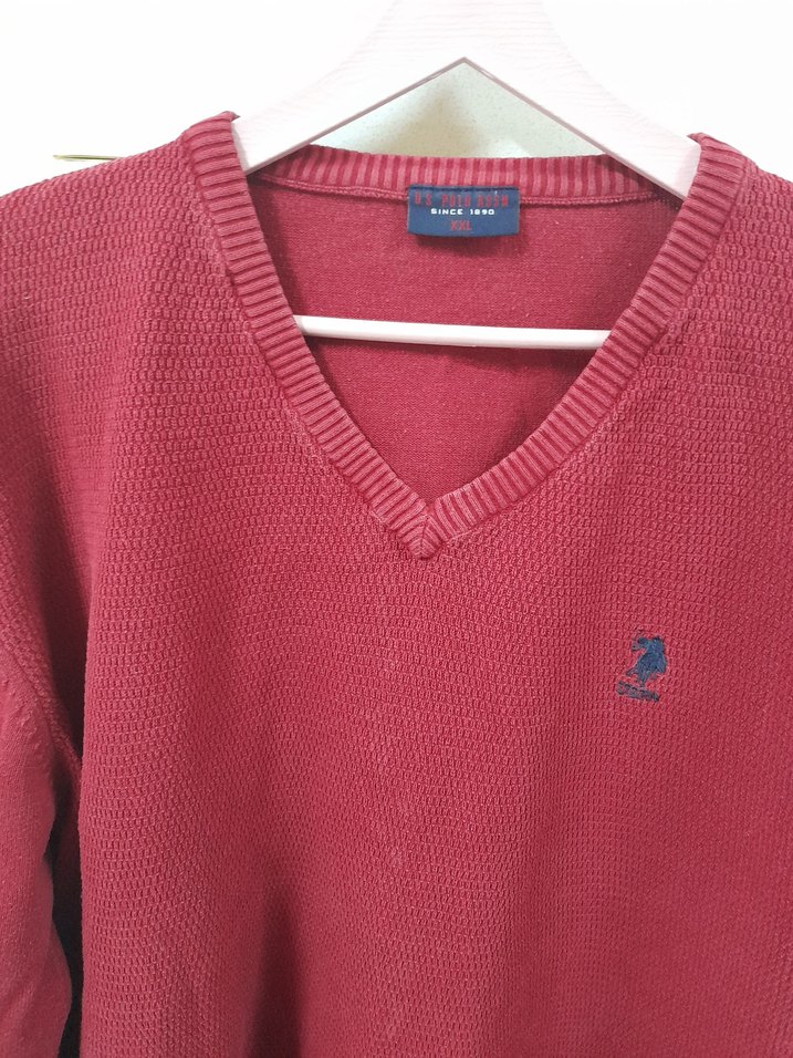 Bordo V Yaka Erkek Örgü Kazak - Görsel 4