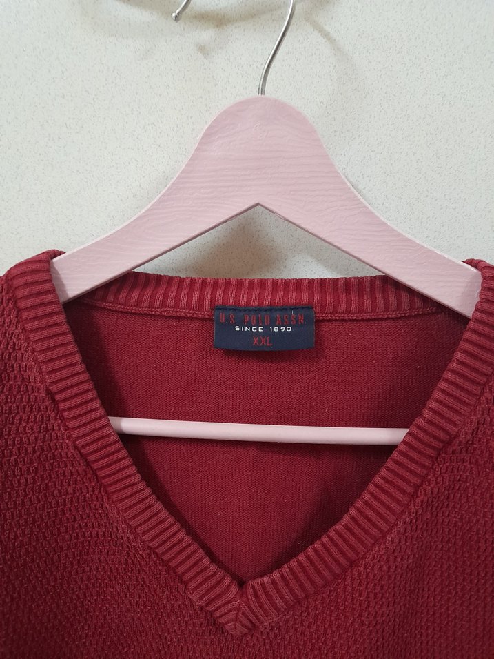 Bordo V Yaka Erkek Örgü Kazak - Görsel 2