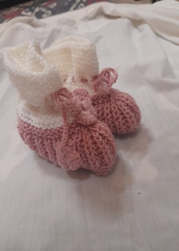 Pembe Örgü Kız Bebek Patik