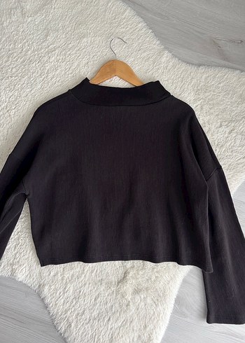 36 Beden siyah Renk Baskılı Crop Bluz