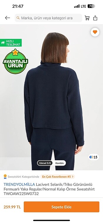 l Beden lacivert Renk Fermuarlı Sweatshirt