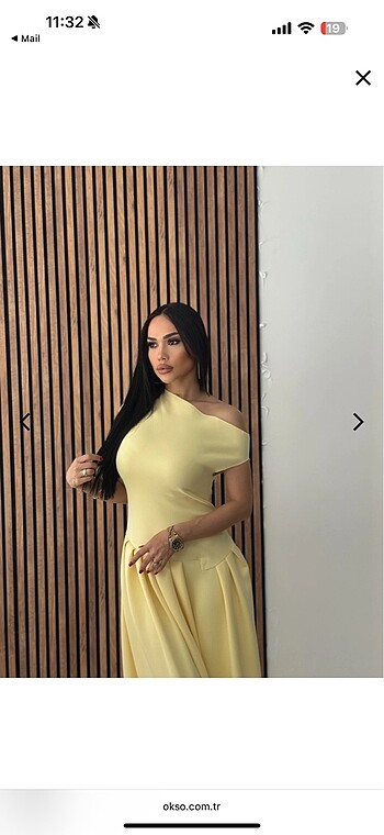 Trendyol & Milla Sarı pileli sıfır uzun elbise