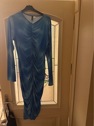 H&M Hm mavi dalgıç kumaş kalem elbise