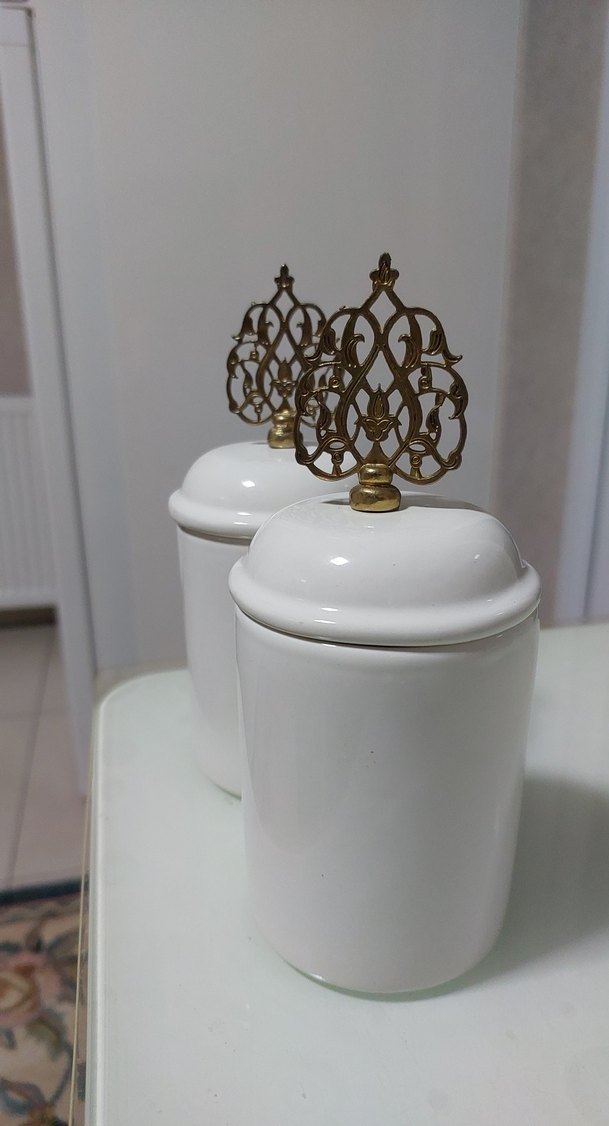 Beyaz Parlak Kapaklı Mumluk veya baharatlık Seti - Görsel 2