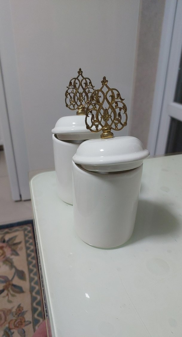 Beyaz Parlak Kapaklı Mumluk veya baharatlık Seti - Görsel 3