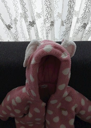 Pembe Kapüşonlu Kız Çocuk Puantiyeli Ceket - Görsel 4