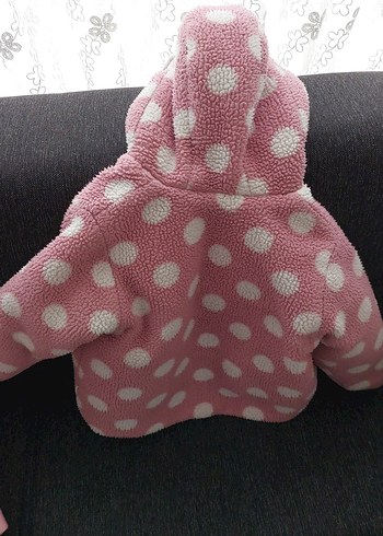 Pembe Kapüşonlu Kız Çocuk Puantiyeli Ceket - Görsel 3