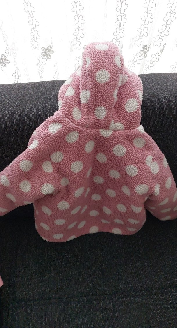 Pembe Kapüşonlu Kız Çocuk Puantiyeli Ceket - Görsel 3