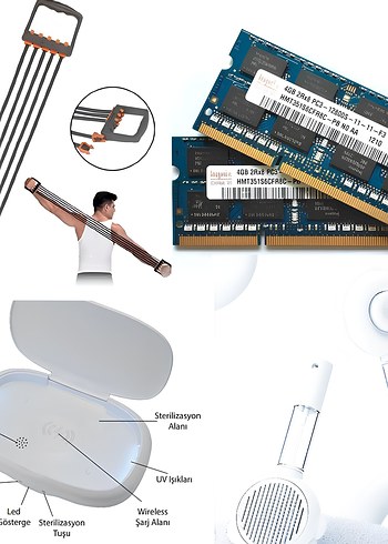 5 adet ürün ,direnç yayı, PC ram, spreyli kedi tarağı,uv sterilo