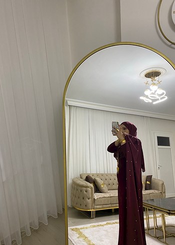 Bordo Uzun Kollu Drapeli Tesettür Abiye - Görsel 2
