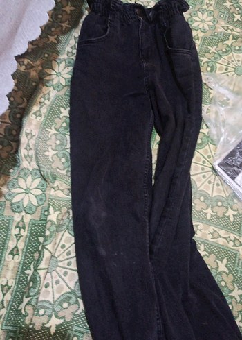 Kadın Siyah Batik Desenli Bol Kesim Kot Pantolon