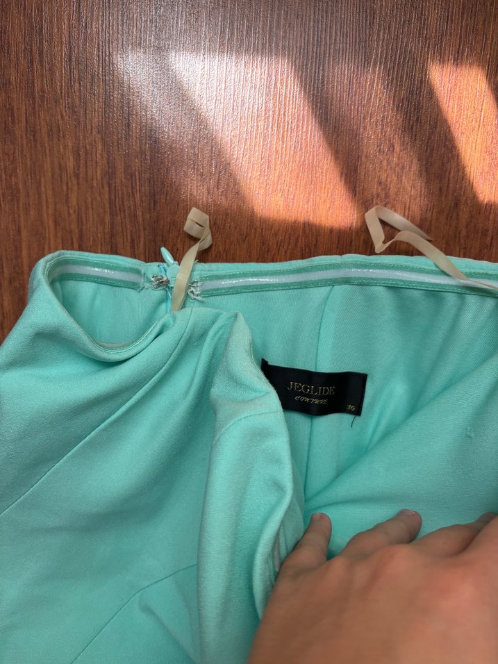 Uzun Turkuaz Straplez Drapeli Kadın Elbisesi - Görsel 4