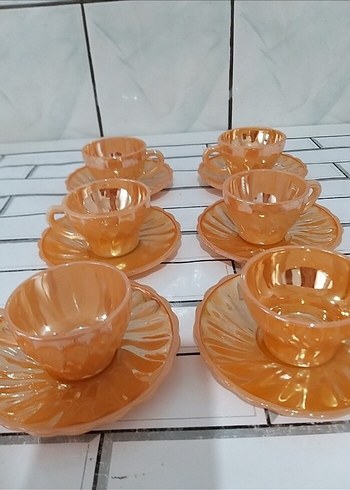 Bej Renkli Altılı Cam Fincan Takımı